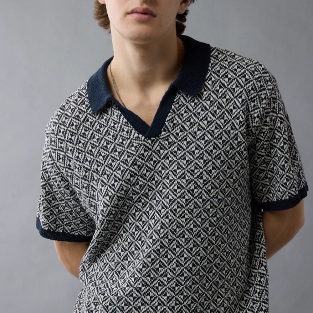American Eagle Men’s Weekend Printed Sweater Polo Shirt Size XL